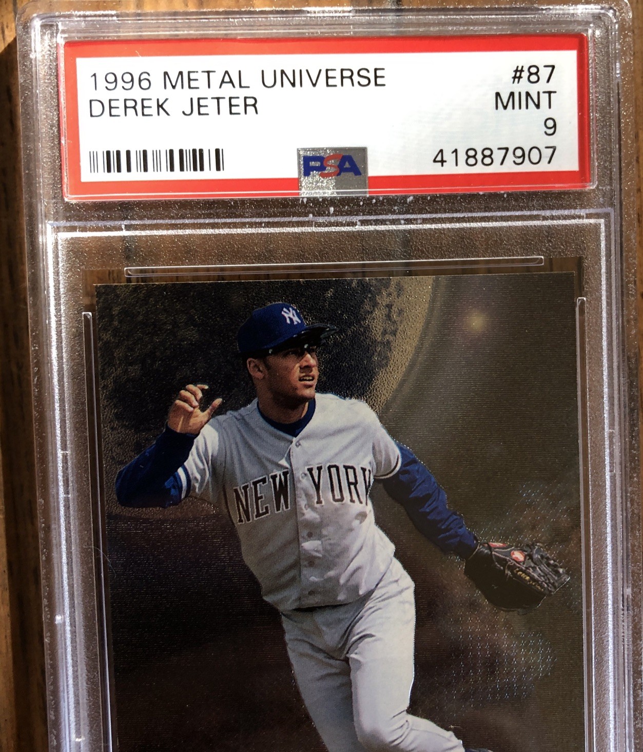 1996 SKYBOX METAL UNIVERSE FOIL ROOKIE CARD #87 DEREK JETER GRADED PSA 9 MINT view 2