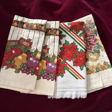 Lot/4 New B D Royal Terry Kitchen Towels Poinsettias Fruit Apples Cottage