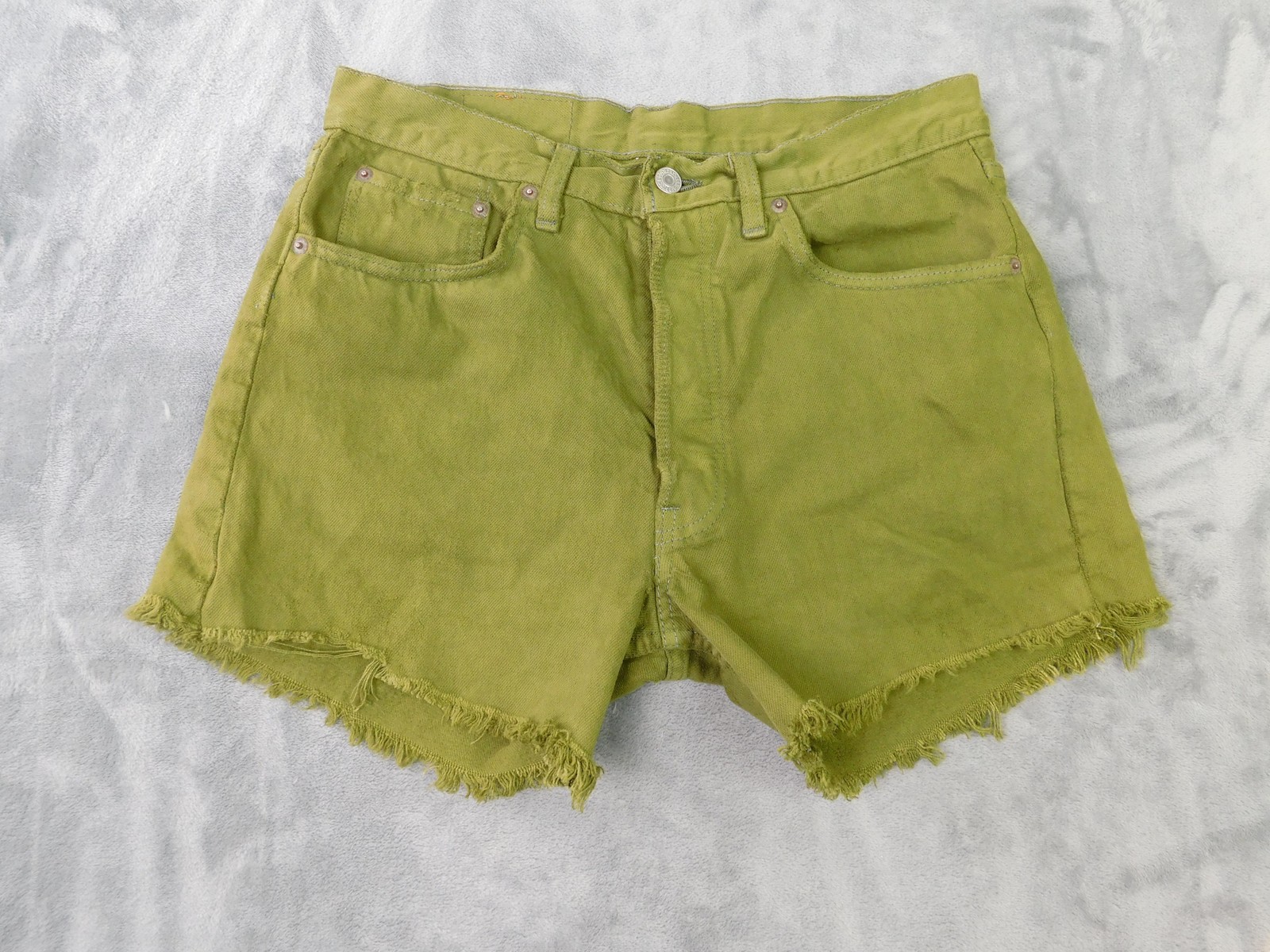 Levis Denim Shorts Womens 10 Green Cutoff Button Fly Frayed 