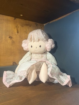Applause Vintage Rag Doll Plush Pink Yarn Hair Floral Dress 1981 MPN 8708