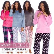 Super Soft Fleece Pyjamas Ladies Long Sleeve Winter Cosy Lounge Pyjama PJ Set UK
