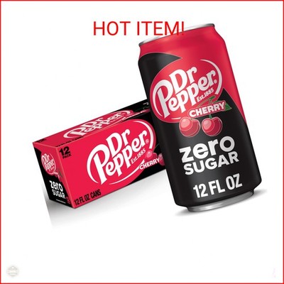 Dr Pepper Cherry Zero Sugar Soda, 12 fl oz cans, 12 pack