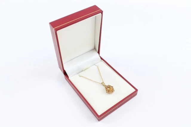 04 9ct Yellow Gold Pendant Necklace DK Citrine Boxed