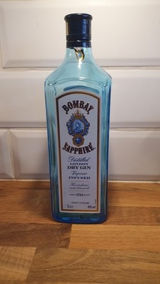 Bombay Sapphire Premium Gin 1L Blue Glass Bottle Empty Wedding Upcycling Craft 