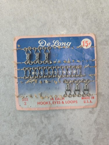 Size 2 - 1940's De Long Steel Hooks Eyes Loops USA Vintage Card FREE S/H