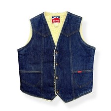 Vintage Big Smith Sherpa Lined Denim Vest Size Medium Country Western Outdoor