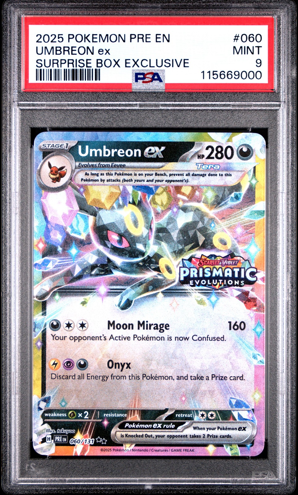 2025 POKEMON PRE EN-PRISMATIC EVOLUTIONS SURPRISE BOX EXCLUSIVE UMBREON EX PSA 9