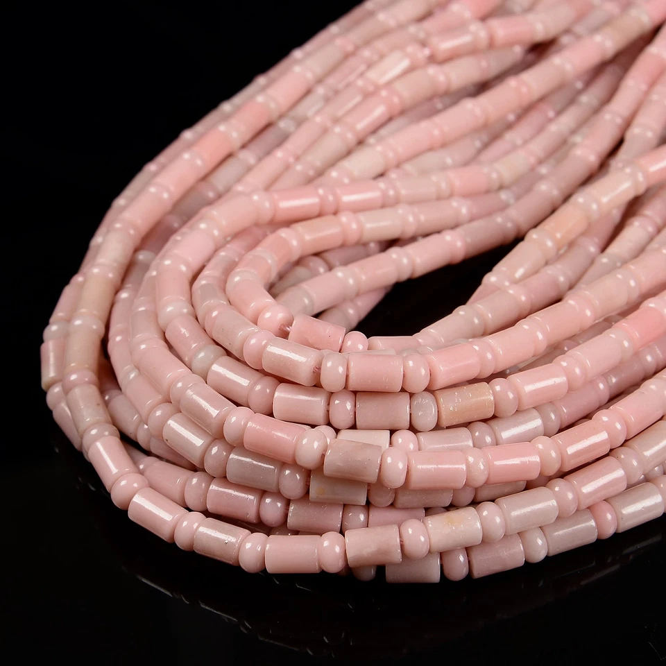 Natural Pink Opal Cylinder Tube with Rondelle Beads Size 6x10mm 15.5'' Strand - Image 2 of 2