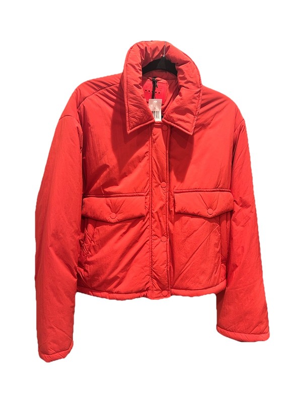 Women's Blank NYC  Orange Nylon Bomber Jacket with Pockets Size L NEW