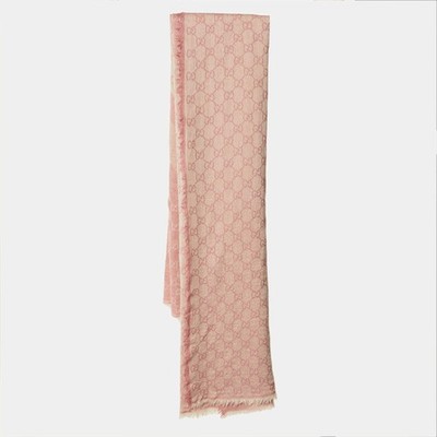 Gucci Peach GG Jacquard Wool Blend Fringed Scarf | eBay
