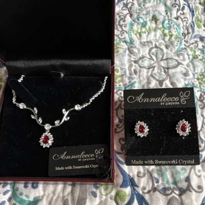 Annaleece by Devries Swarovski Crystal Red Necklace & Earrings Set