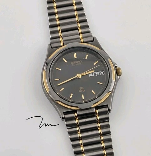 Seiko Quartz Vintage Dress Watch Ref.3123-6349 Dark Pavonated Grey & Gold c.1987