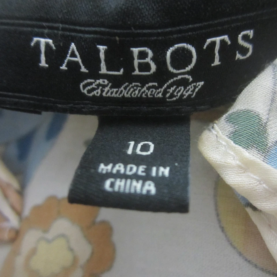 Camisa Talbots Mujer 10 Pájaros Amarillo Azul Floral 100% Seda Volantes Plisada SS Foto 3 de 4