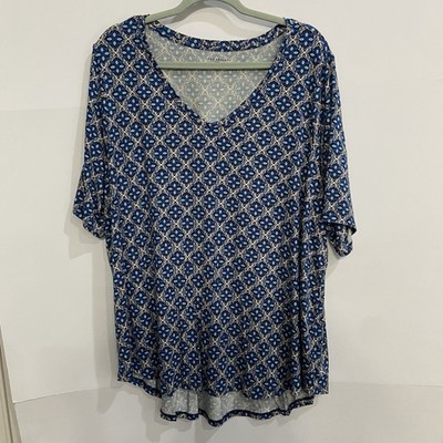 Lane Bryant Blouse Perfect Sleeve V-Neck Curved-Hem Tee 22/24 NWT BLUE