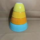Vintage Pyrex Nesting Mixing Bowl Set Blue Orange Yellow 404,403,402,401