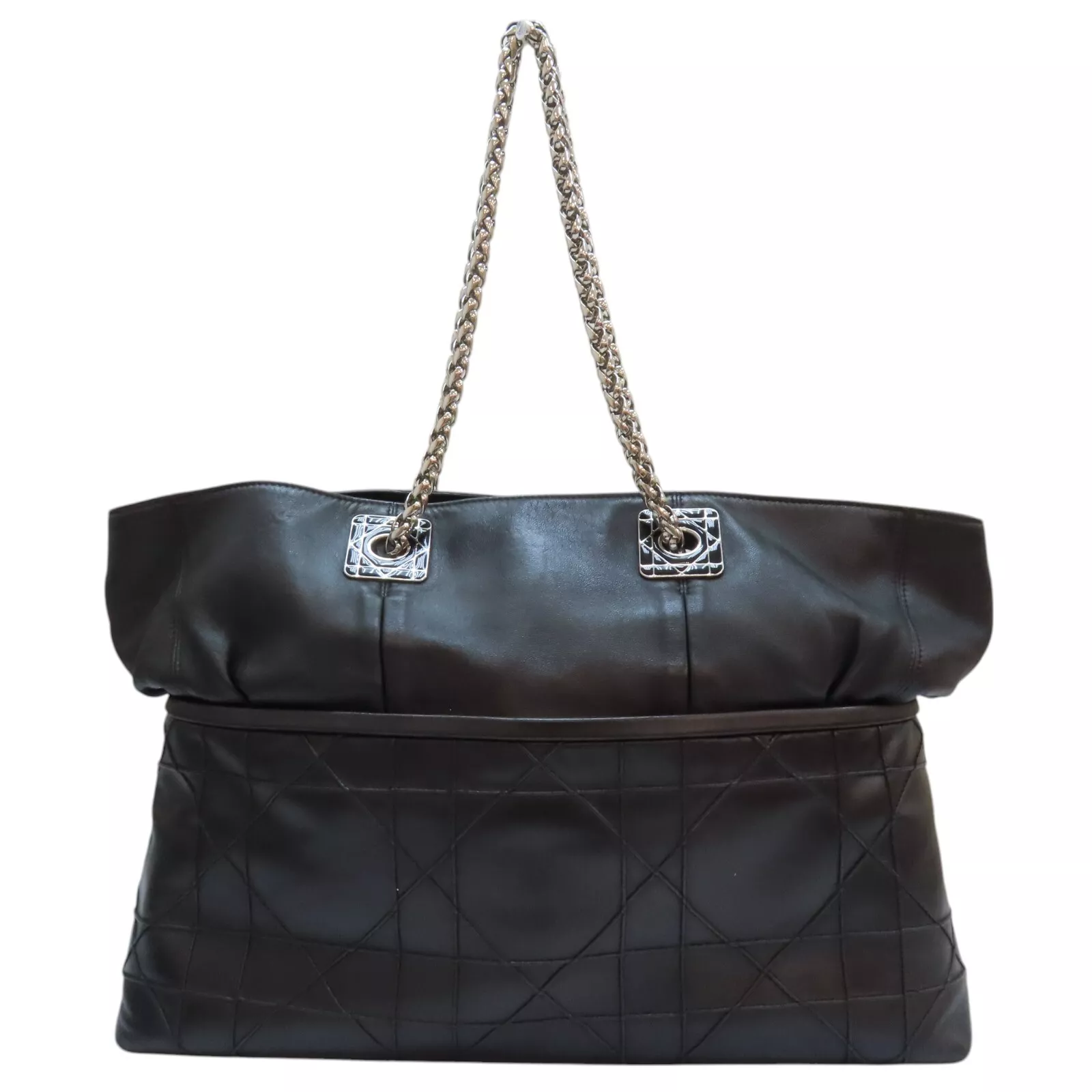 Sac fourre tout chaîne DIOR cuir de veau noir
