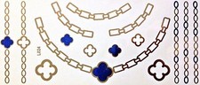 Flash Temporary Adhesive Tattoo Gold Blue 15 Pieces Bracelet Necklace Body L24B