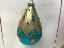 glass Christmas ornament peacock feather 56267B teardrop 5”