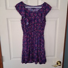 Gap Womens Dress Size Small Blue Pink Red Green Floral Print Rayon Ruffles