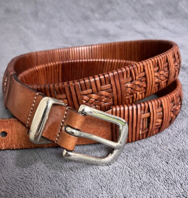 Roundtree Yorke Belt Men’s Size 44 Brown Braided Leather Woven Weave  Western