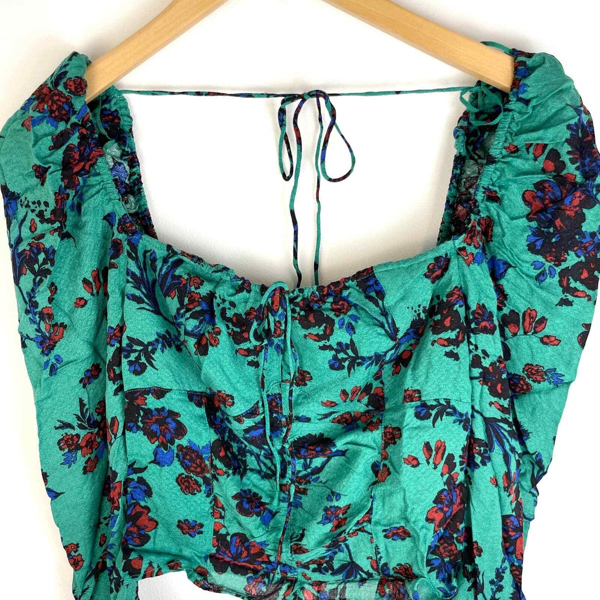 Free People Floral Hilary Printed Top In Green Combo Size