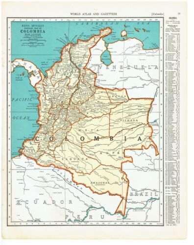 1939 Country Map of Peru & Ecuador & Western Brazil and Columbia Highly Detailed - Afbeelding 1 van 2
