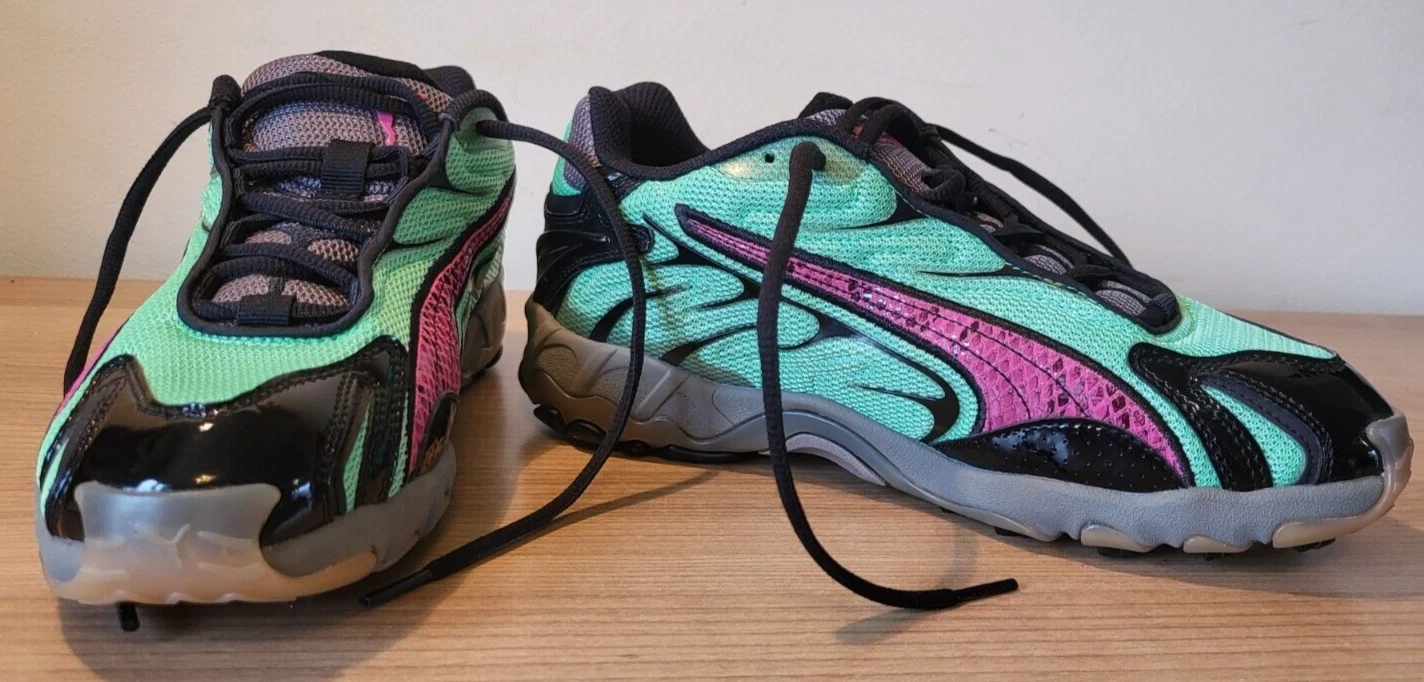 Scarpe da ginnastica Puma Inhale Medusa verde e rosa taglia UK 7 edizione limitata