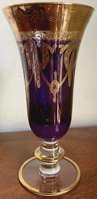 Arte Italica Amethyst & Gold Iced Tea Glass AIZ2 - 7.5'' T - Excellent Condition