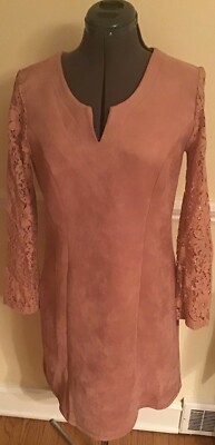 Milla Rose Pink Dress M Medium Suede Lace Long Sleeves Formal Cocktail NWT New