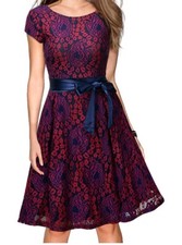 Women’s Vintage Floral Lace Cocktail Evening Party Dress