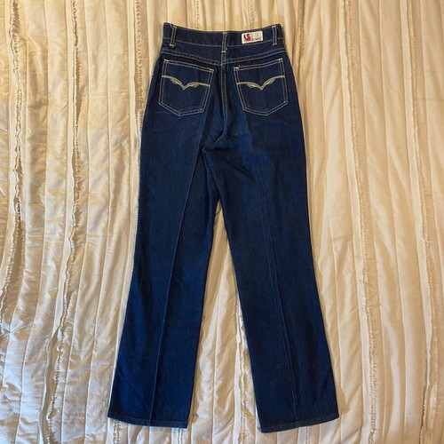 Vintage 70s 80s Robins Nest Jeans Girls 14 Slim Dark Wash High Waist Straight - Picture 3 of 12