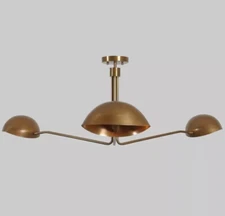 Three-Arm Brass Sputnik Chandelier Light Fixture Mid Century Brass Lamp