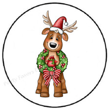 REINDEER WITH WREATH CHRISTMAS ENVELOPE SEALS LABELS STICKERS PARTY FAVORS