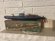 Antique Marusan Japan Tin Wind Up Nautilus Toy Submarine 14.5" with box