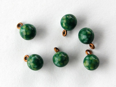VINTAGE 6 CHERRY BRAND MOTTLED GREEN JADE MATRIX GLASS PENDANT BEADS 8mm