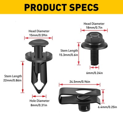 For Dodge Body Bolts & U-nut Clps - M6 Engne Under Cover Splash