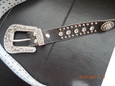 NWT Womens Blazin Roxx Black Leather Rhinestone Western Belt  display picture 3