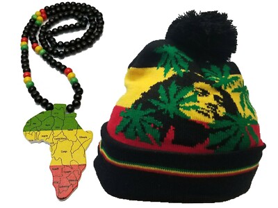 African Map pan Afro Wood Bead Necklace Red Green Black w/ Africa Rasta ...