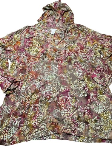 Soft Surroundings Hooded Tunic Shirt 100% Rayon Size 1X Mulicolor