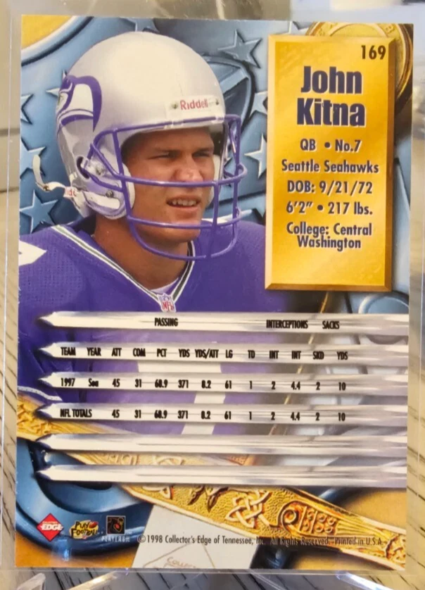 1998 Collector's Edge Supreme Season Review Jon Kitna #169 Seattle Seahawks - Image 2 of 2