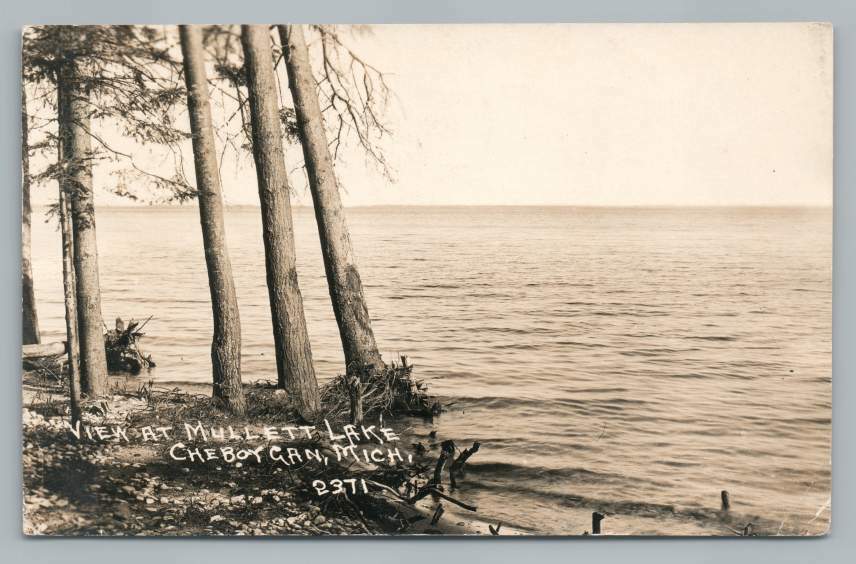 Mullett Lake CHEBOYGAN Michigan RPPC Antique Real Photo Postcard 1927