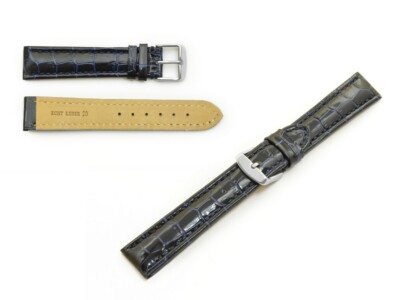Uhrenarmband Lederarmband glänzend Kalbsleder Watch strap navy blau blue 20 de