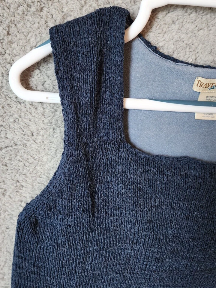 Top tejido Travelsmith para mujer sin mangas cuello cuadrado con sujetador incorporado azul talla M Foto 3 de 4