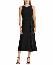 Lauren Ralph Lauren Lace-Trim Black Jersey Dress L9811 Woman's Size 4