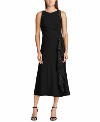 Lauren Ralph Lauren Lace-Trim Black Jersey Dress L9811 Woman's Size 4 | eBay