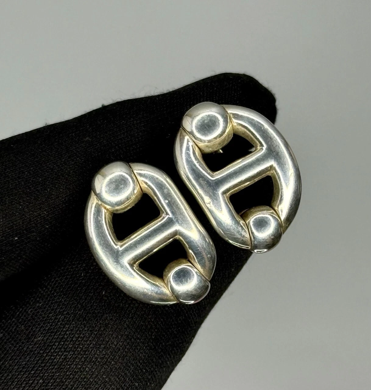 HERMÈS ⭕️ RARA CATENA DI ANCORAGGIO HERMES COLLEZIONE DESIGNER AG925 STERLING ORECCHINI CLIPS