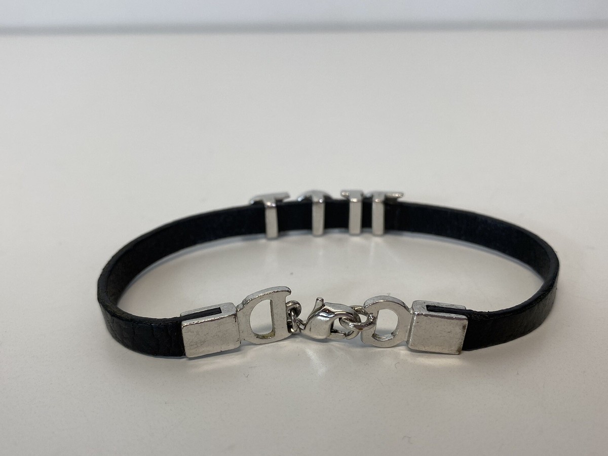 Vtg Christian Dior by John Galliano Black Leather Silver
