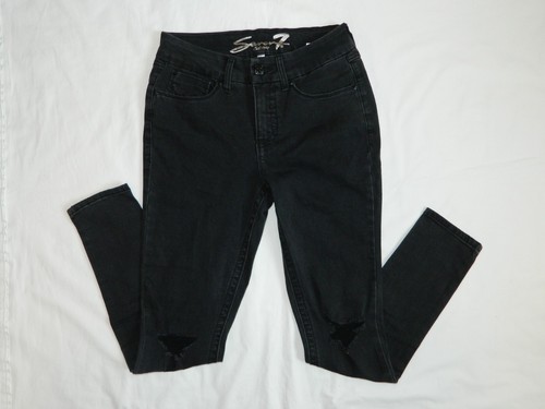 Seven7 Black Distressed Jeans Tummyless High Rise Skinny size 4 NWOT - Picture 2 of 7