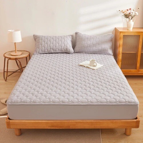 Waterproof Fitted Sheet Solid Color Mattress Cover With Elastic Band Bedsheet - Picture 26 of 30