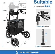 Rollator Walker Aluminum 3 Wheel w/Seat Adjustable Foldable Lightweight 10.7LBS